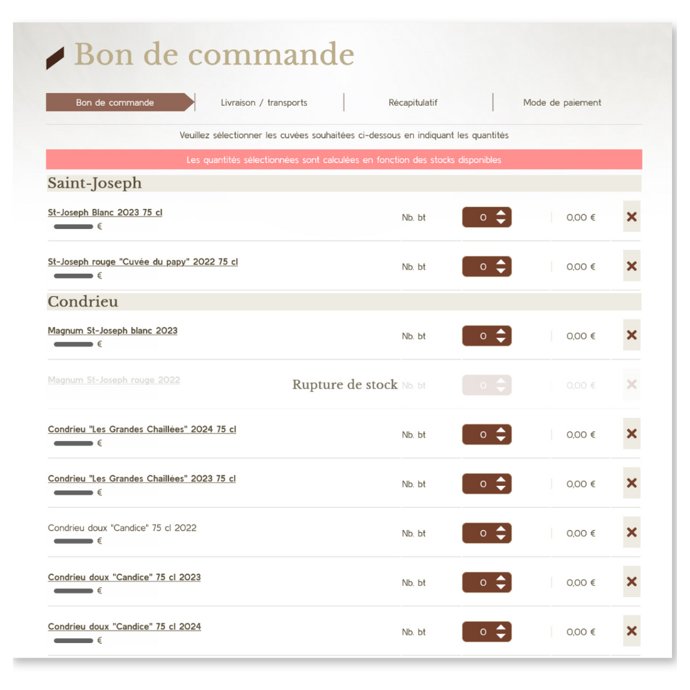 exemple site vigneron avec commande pour les professionnels
