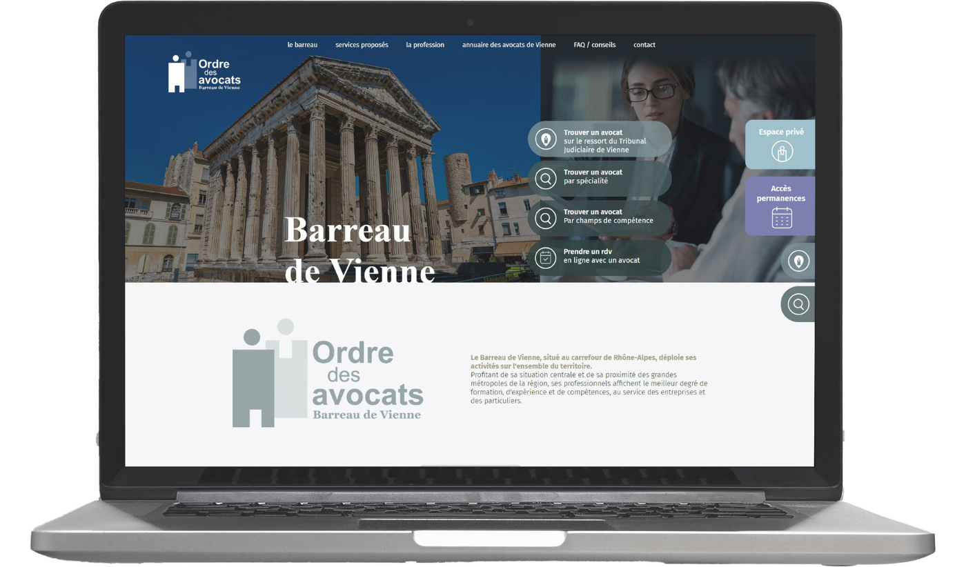Mock-up de l'accueil du site ordre des avocats