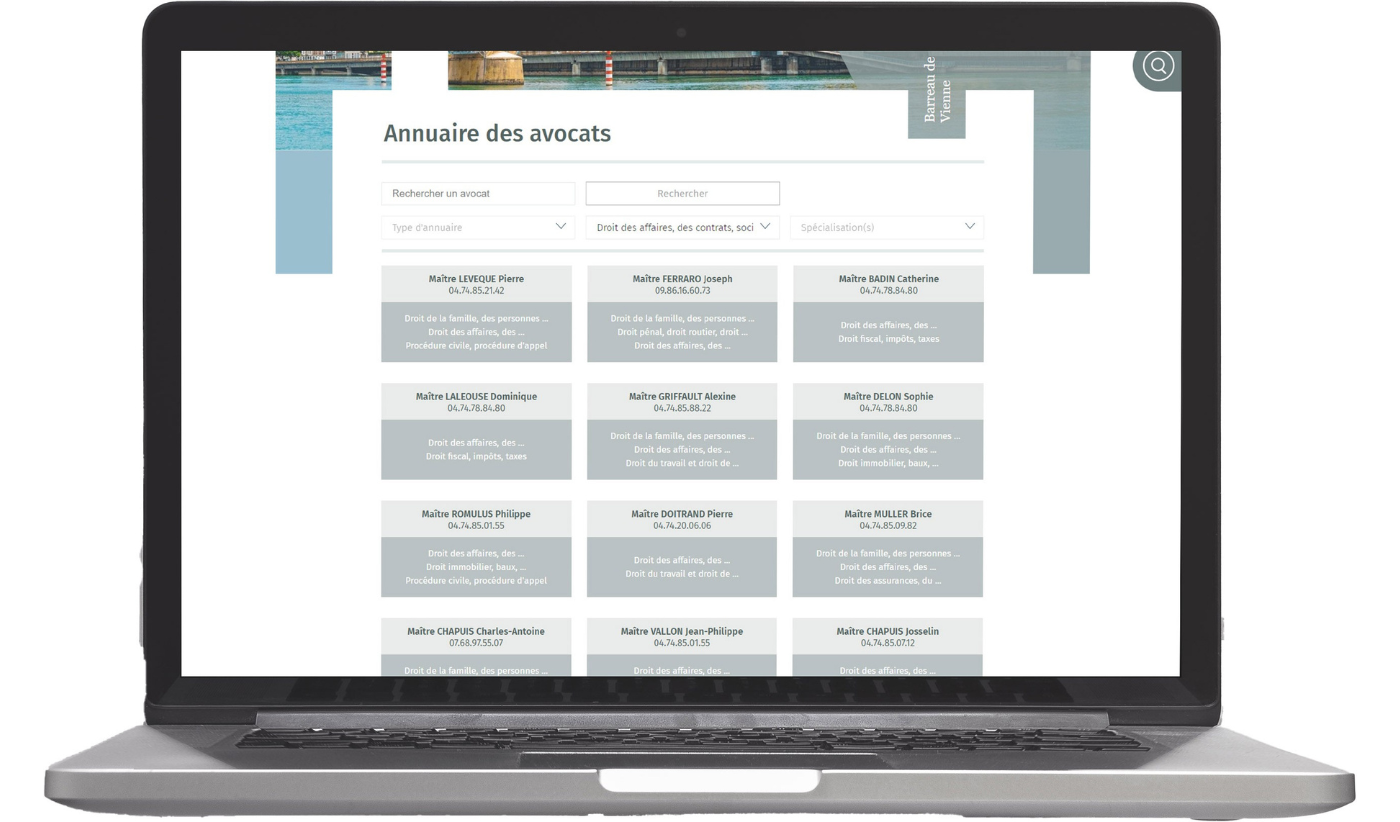 Mock up de l'annuaire du site ordre des avocats