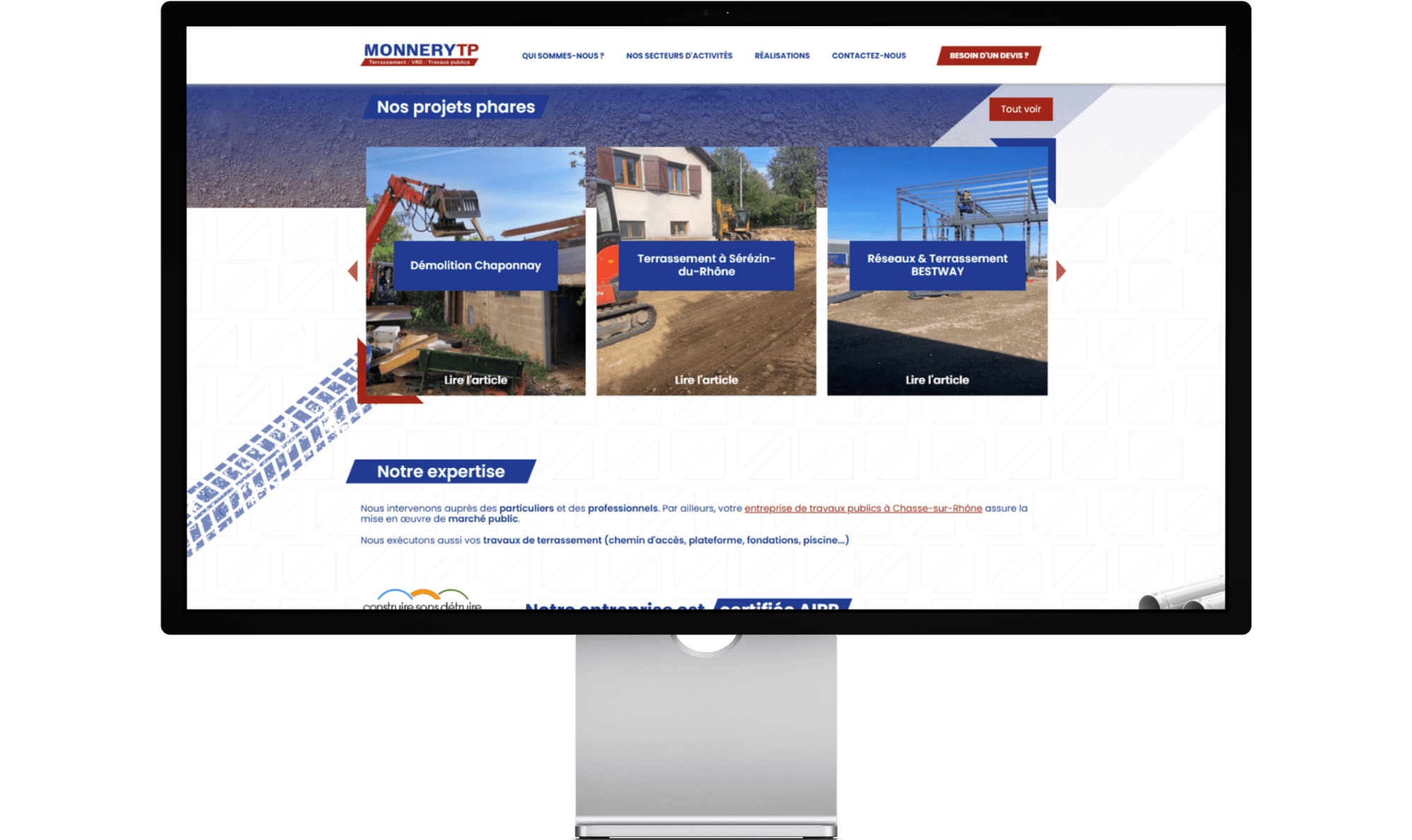 pr&eacute;sentation page d'accueil du site internet de monnery TP r&eacute;alis&eacute; par Imagine D&eacute;veloppement &agrave; Vienne (38)