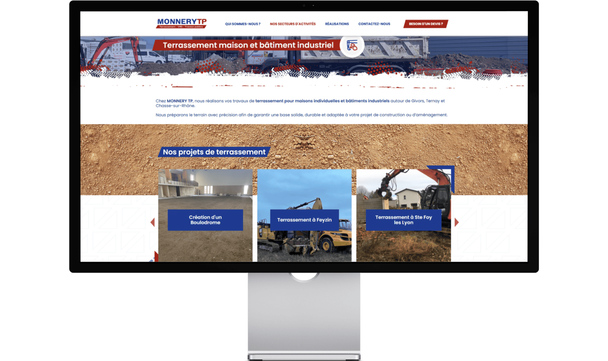 pr&eacute;sentation de la page des domaine d'intervention de l'entreprise monnery TP