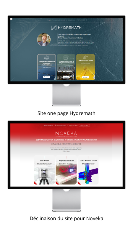 Mock-up des site one page Hydremath et Noveka