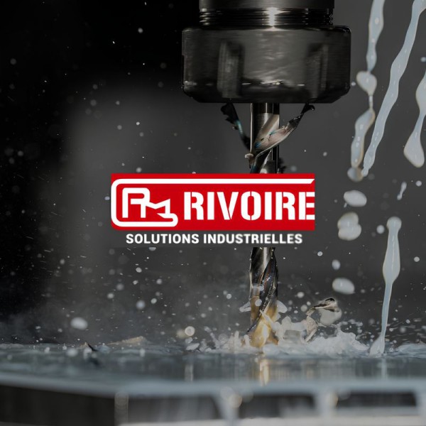Logo de la société Rivoire Mécanique Générales sur fond industriel