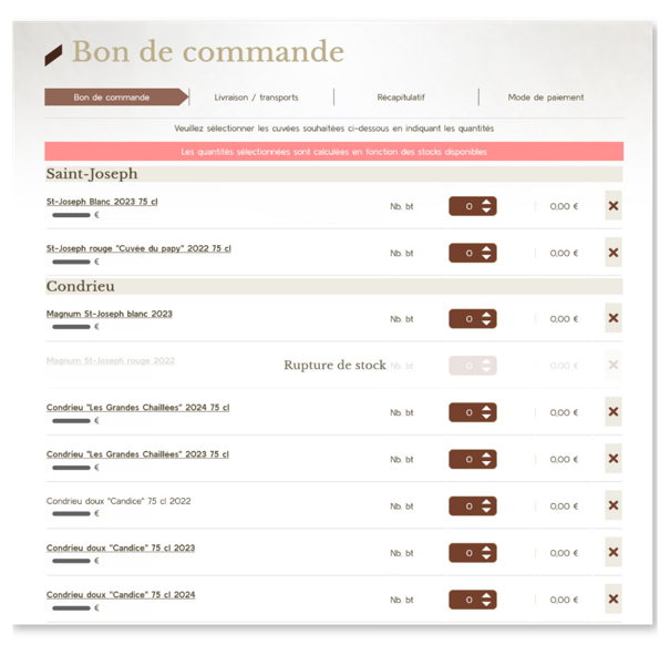 Image d'un bon de commande d'un site internet spécialisée dans les commandes en ligne pour professionnel 