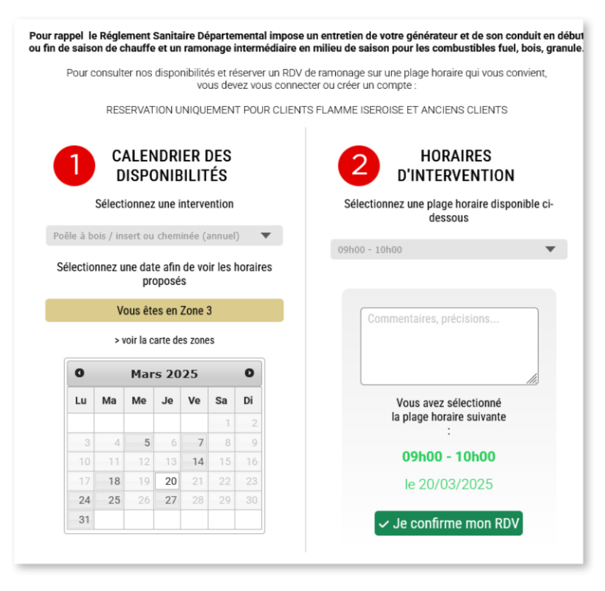 fonctionalité de prise de rendez-vous créer sur mesure sur un site internet par Imagine developpement à Vienne (38)