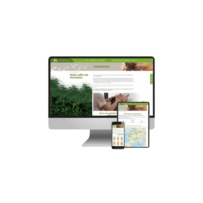 Mockup du site internet Bio Hair sur ordinateur, tablette et t&eacute;l&eacute;phone