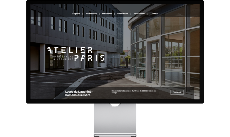 Mock-up de la page d'accueil du site internet d'Atelier Architecture Paris développé par Imagine Développement 