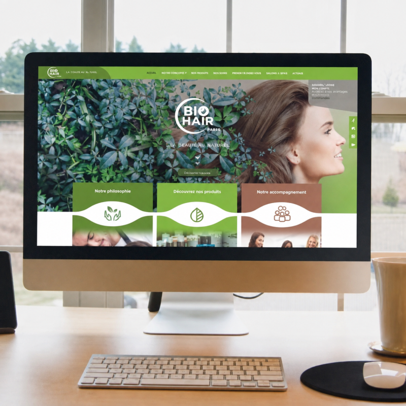 Site internet de la société Bio Hair sur écran d'ordinateur