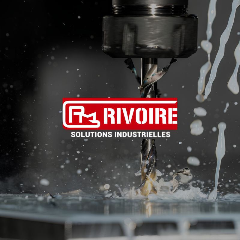 Logo de la société Rivoire Mécanique Générales sur fond industriel